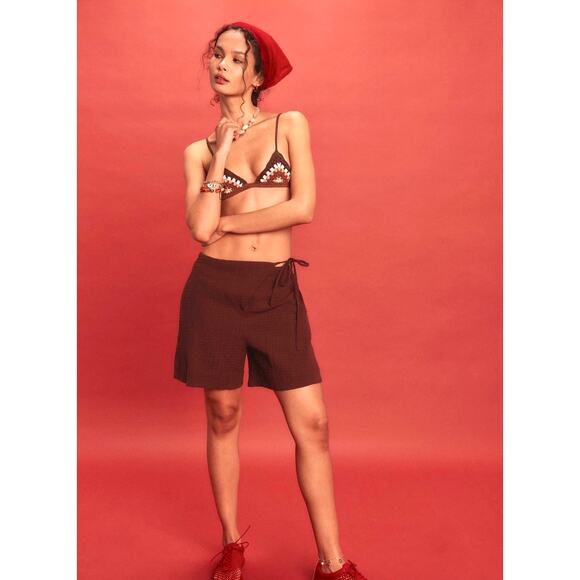 Free People Pucker Check Wrap Around Shorts Chocolate Fondant Multiple Sizes - Picture 3 of 8